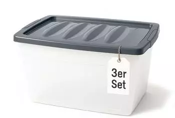 BigDean 3x 60 L Aufbewahrungsbox mit Deckel Gro&szlig; Budget Line Plastikbox mit Deckel