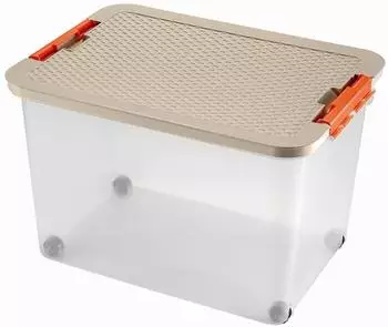 Heidrun Rollerbox transparent mit Deckel in Rattan-Optik, 45l, 52x37x34cm