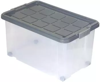 BigDean Eurobox mit Deckel und Rollen 60 X 40 X 33 cm Stahlgrau Griffe Silber