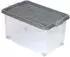 BigDean Eurobox mit Deckel und Rollen 60 X 40 X 33 cm Stahlgrau Griffe Silber