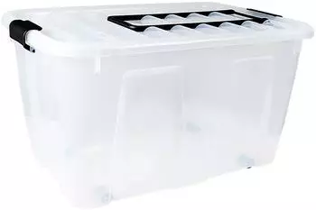 Plast Team HomeBox Aufbewahrungsbox 85L transparent, mit Rollen und Deckel