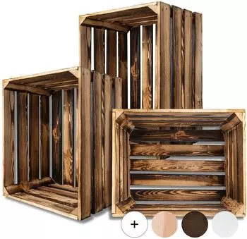 Creative Deco Holzkiste geflammt, Vintage, 50x40x30cm, 3er-Set (JAN-CD-SKRZYNKA-OPALANY-50x40x30-3SET)