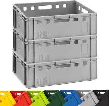 Buri Eurofleischerkiste stapelbar, grau, 60x40x20cm (3er-Set)