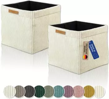 Lycce Cord 2P faltbare Aufbewahrungsbox 33x33x31cm, Cord, vanille, 2er-Pack