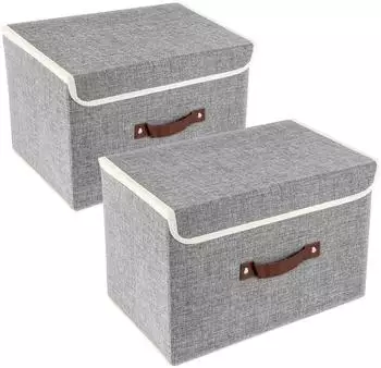 LuxusKollektion Faltbare Aufbewahrungsbox mit Deckel, Stoff, grau, 38x25x25cm, 2-Stück