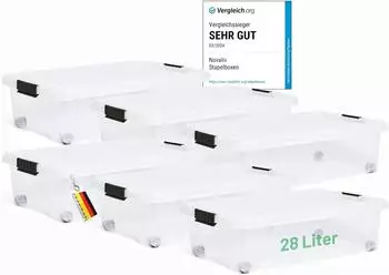 Novaliv Unterbettkommode mit Rollen 28L, stapelbar, BPA-frei, 6er-Set (61x40x17cm)