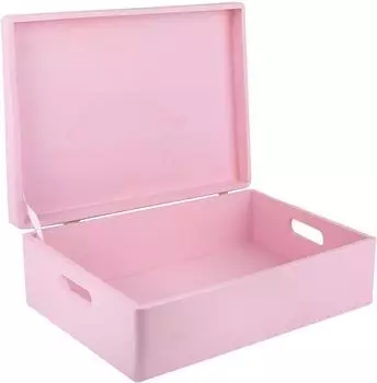 Creative Deco Holzkiste mit Deckel und Griffen, rosa, 40x30x14cm
