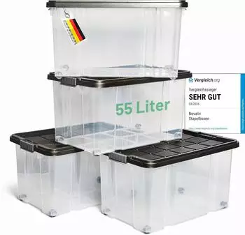Novaliv Aufbewahrungsboxen mit Deckel 55L anthrazit, stapelbar, BPA-frei, 4er-Set (61x40x32,5cm)