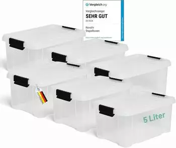 Novaliv Aufbewahrungsboxen mit Deckel, 5L, transparent, stapelbar, BPA-frei, 6er-Set (30530)