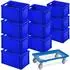 BRB 10 Euroboxen 600x400x320mm, blau, geschlossen + Transportroller (32216)