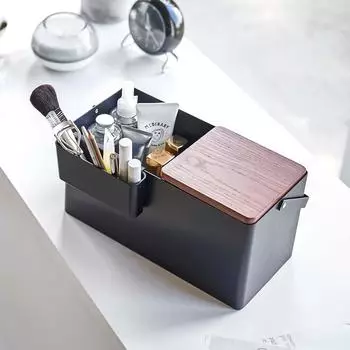 YAMAZAKI Tower Make-Up Box mit Spiegel, Metall, schwarz (5454)