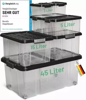 Novatool Aufbewahrungsboxen-Set mit Deckel, anthrazit, 7-tlg. (1x45L + 2x15L + 2x5L + 2x2L)