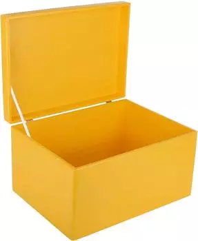 Creative Deco XXL Holzkiste mit Deckel, gelb, 40x30x24cm