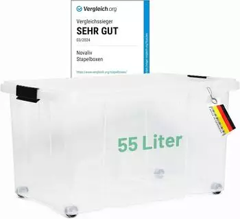 Novaliv Nestbar Aufbewahrungsbox mit Deckel, transparent, 55L, 61x40x32,5cm