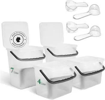 Novaliv Waschmittelbox mit Deckel, transparent, 4L + 7L, 2er-Set mit Dosierlöffel