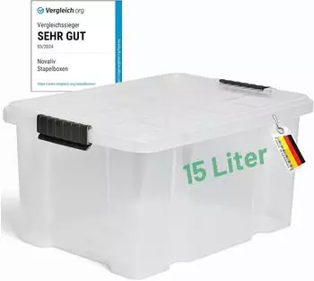 Novaliv Aufbewahrungsbox mit Deckel 15L, transparent, stapelbar, BPA-frei (30533)