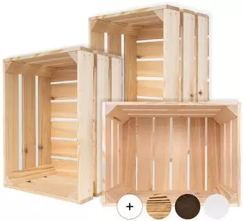 Creative Deco Holzkiste Natur 40x30x23cm, 3er-Set (JAN-CD-SKRZYNKA-NATURALNA-40x30x233SET)