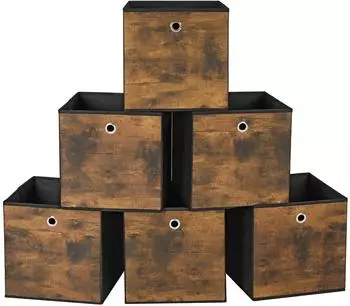 Songmics Aufbewahrungsbox, 6er Set, faltbar, 30x30x30cm, vintagebraun-schwarz (RFB102B01)