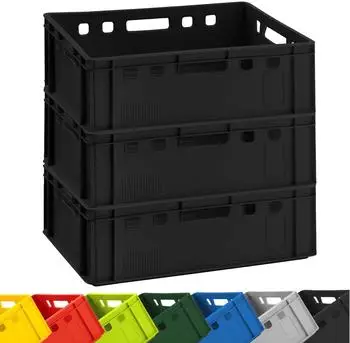 Buri Fleischkiste E2 stapelbar, schwarz, 60x40x20cm (3er-Pack)