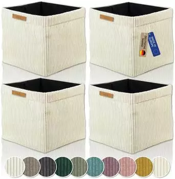 Lycce Cord 4P Aufbewahrungskorb faltbar, 33x33x31cm, 4er-Pack, vanille