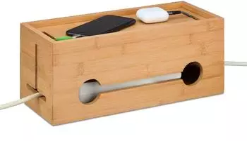 Relaxdays Kabelbox Bambus, hellbraun, 34,5x14x14cm