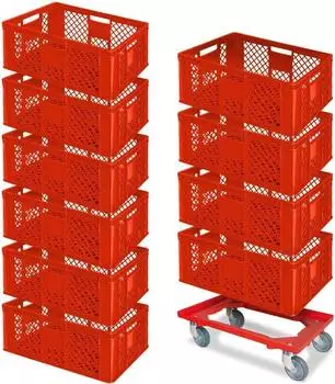 BRB Eurobeh&auml;lter 600x400x240mm lebensmittelecht rot, 10er-Set + Transportroller (21383)