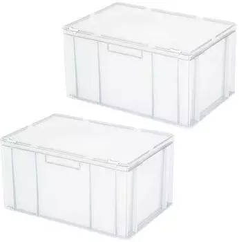BRB Eurobehälter mit Deckel, 2er-Set, 63L, PE-HD, weiß (600x400x330mm)