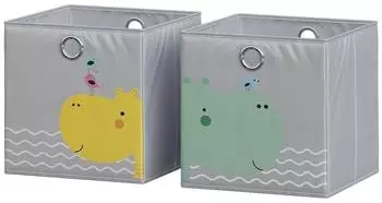 VICCO Faltbox grau, Motiv B&auml;r & Nilpferd, 30x30cm