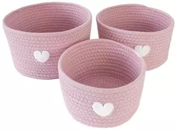 Intirilife Aufbewahrungskorb 3er-Set Baumwolle rosa Herz (IL-100930)