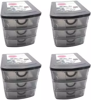 HAC24 Schubladenbox Organizer 3 Schubladen stapelbar, 19x14,5x16cm, 4er-Set (182815169)