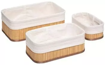 Paris Prix Aufbewahrungskorb-Set 3-tlg. Bambus/Polyester 30cm (FIVE23-174509A)