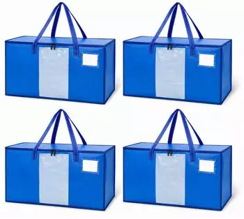 Relaxdays Umzugstasche 100L mit Rundum-Reißverschluss, blau, 4er-Set