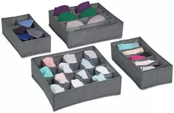 Relaxdays Unterwäsche Organizer Set Vliesstoff Pappe Hellgrau Faltbar 9 cm x 32 cm x 32 cm 0,5 kg