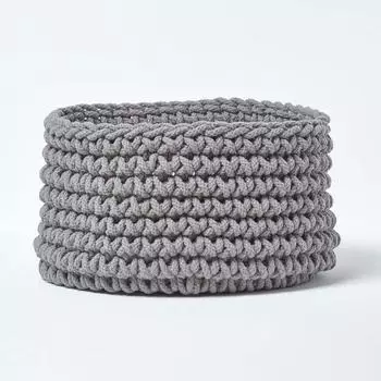 Homescapes Aufbewahrungskorb gestrickt, 100% Baumwolle, grau, rund 37x21cm (800001405330)