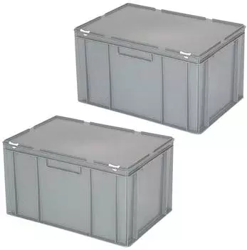 BRB Eurobeh&auml;lter mit Deckel, stapelbar, 600x400x330mm, grau, PE-HD (2er-Set)