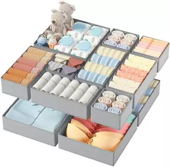 LuxusKollektion Schubladen-Organizer Aufbewahrungsboxen Stoff hellgrau 12er-Set