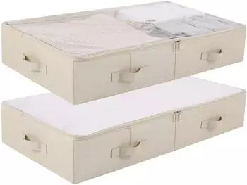 LuxusKollektion Unterbett-Aufbewahrungsbox 2er-Pack, PVC, beige, faltbar, 85x43x15cm