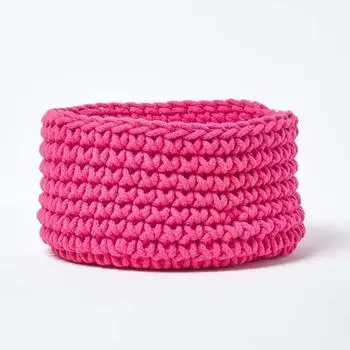 Homescapes Aufbewahrungskorb gestrickt, 100% Baumwolle, pink, rund 37x21cm