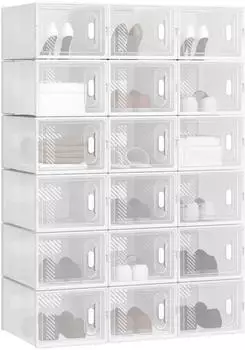 Woltu Schuhboxen stapelbar, faltbar, transparent, 18er-Set, 35x25x19cm (SRX13tp)