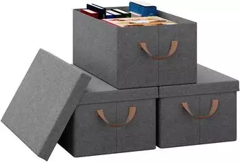 Woltu Faltbare Aufbewahrungsbox 27l, Stoff, grau, 3er-Set (W0ITT2053)