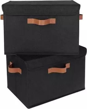 Granny Says Aufbewahrungsboxen mit Deckel, faltbar, Stoff, schwarz, 40x26x25,5cm, 2er-Set