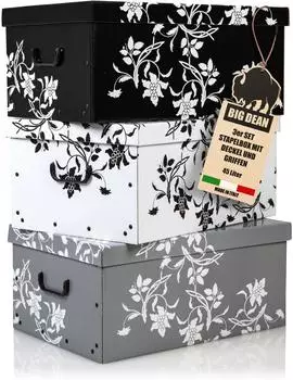 BigDean Aufbewahrungsbox mit Deckel, Pappe, 45L, 3er-Set (1000573)