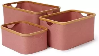 Lumaland Aufbewahrungsboxen mit Bambusrahmen, 3er-Set, rosa (21077)