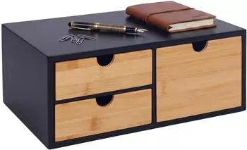 Relaxdays Schubladenbox 3 Schubladen, Bambus & MDF, 13,5x33x21cm, schwarz/natur