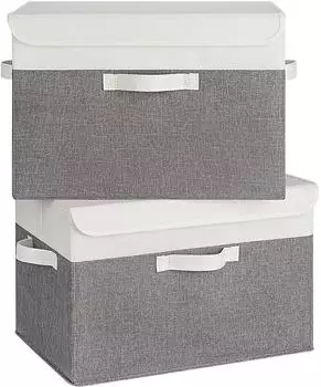 Granny Says Aufbewahrungsboxen mit Deckel, faltbar, Stoff, wei&szlig;-grau, 43x30x29cm (2er-Set)