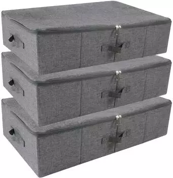 LuxusKollektion Unterbett-Aufbewahrungsboxen faltbar, Reißverschluss, 70x40x18cm, schwarz/grau, 3er-Set