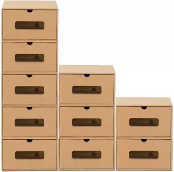 BigDean Schuhboxen 10er-Set, stapelbar, Kraftpapier mit Schublade & Sichtfenster (1764828)
