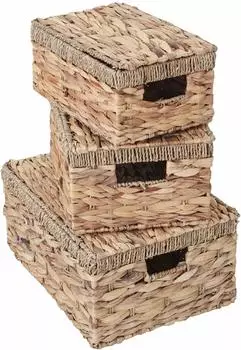Mendler HWC-C23 Aufbewahrungsbox 3er-Set mit Deckel, Wasserhyazinthe (61209)
