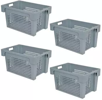 BRB Drehstapelbeh&auml;lter 4er-Set, 60L, 600x400x350mm, grau