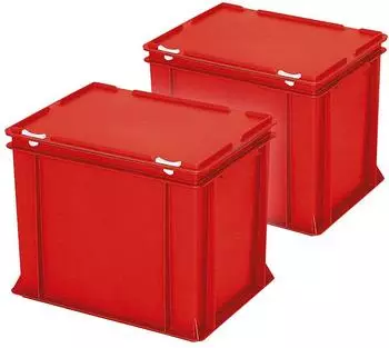 BRB Euro-Deckelbeh&auml;lter mit Scharnierdeckel und Schiebeverschl&uuml;ssen 400x300x330mm rot, 2er-Set (32136)